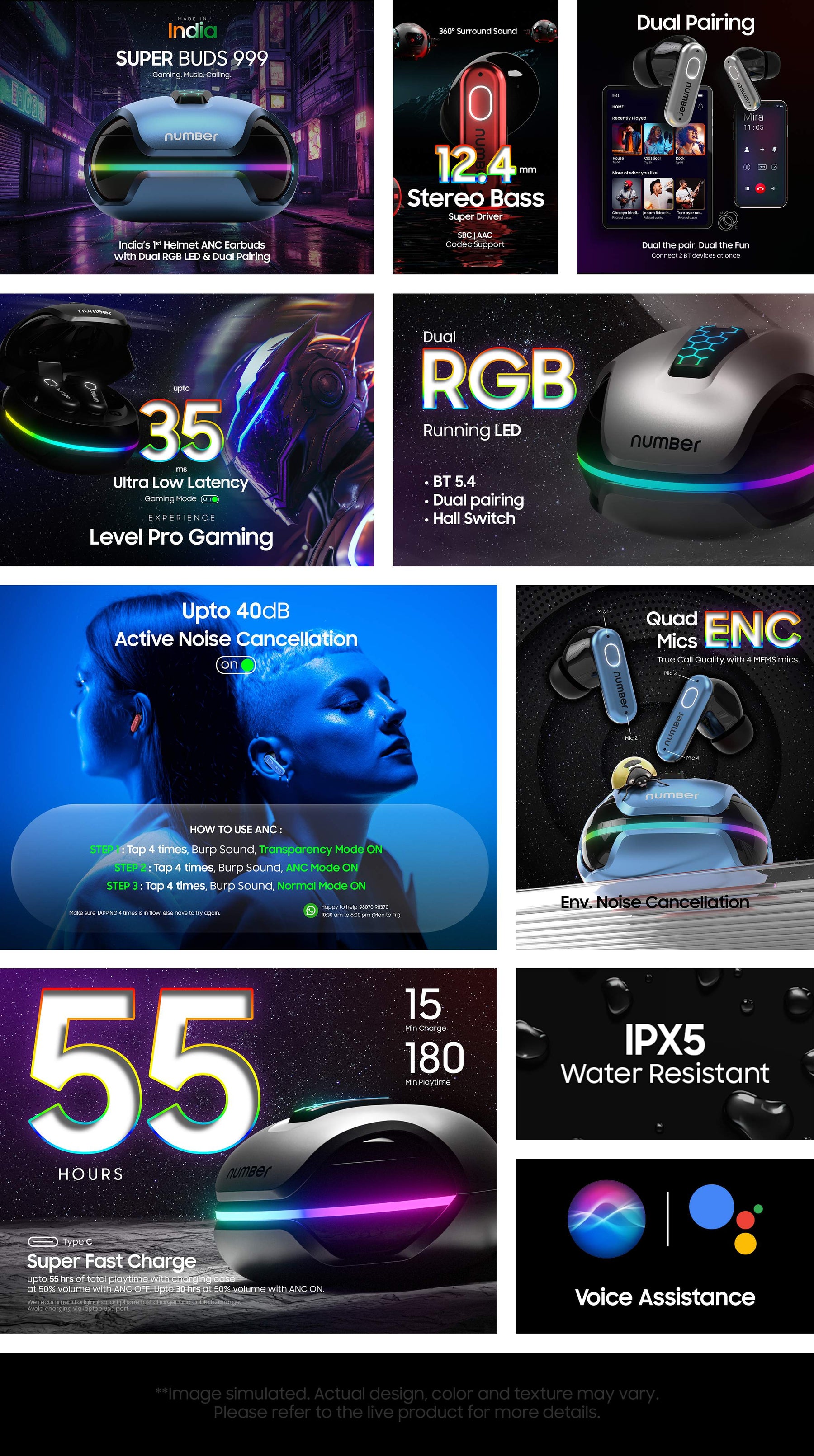 Number Super Buds 999 ANC Gaming TWS Earbuds