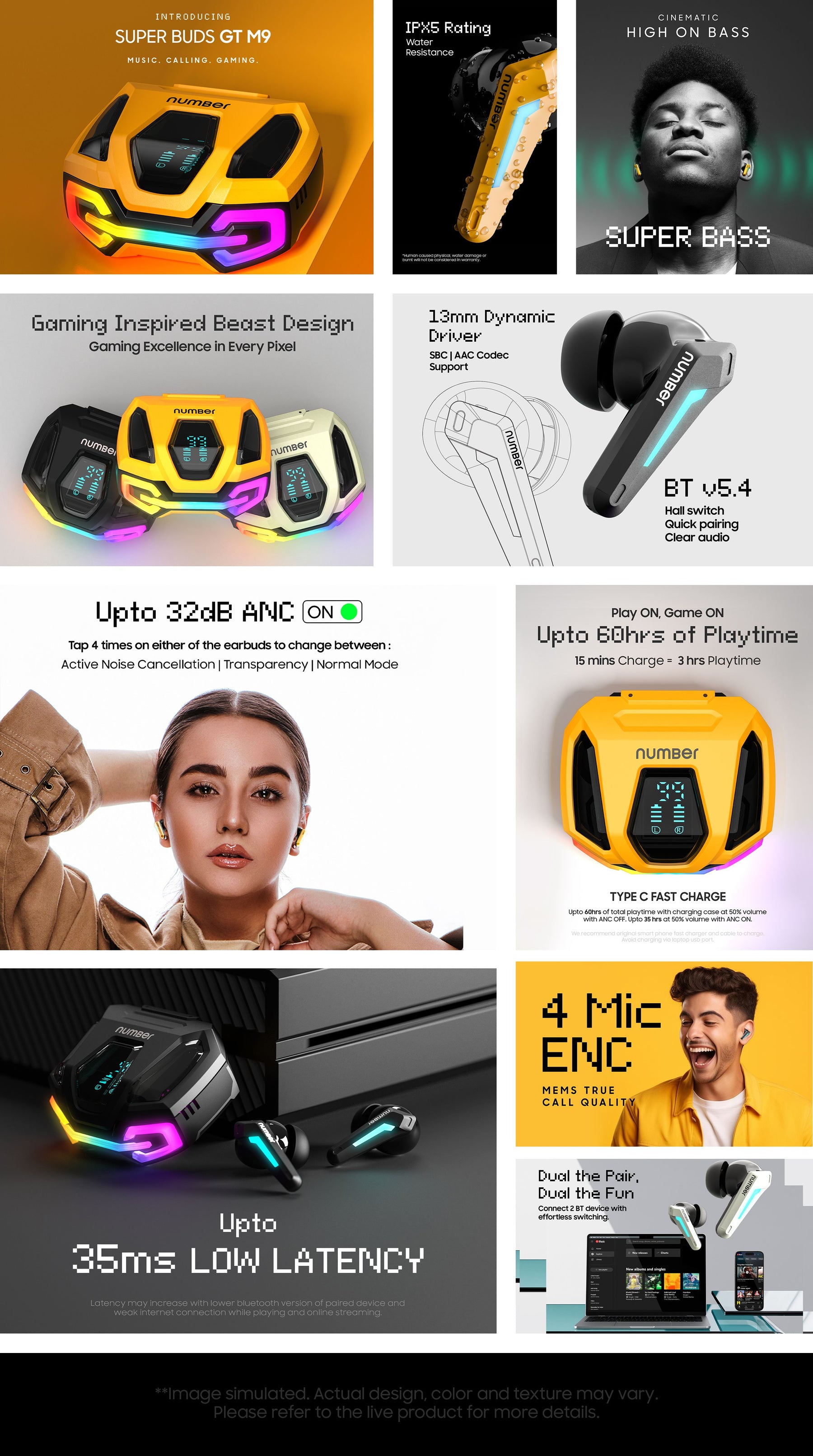 Number Super Buds GT M9 Gaming TWS Earbuds